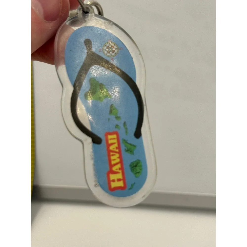 Hawaii Souvenir Flip Flop Keychain Blue Island‎ Map Acrylic Key Ring Accessory